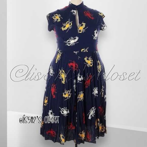 Trashy Diva Crawfish Zip Front Marie Rockabilly Pinup Dress & Belt Sz 24 - Picture 3 of 15